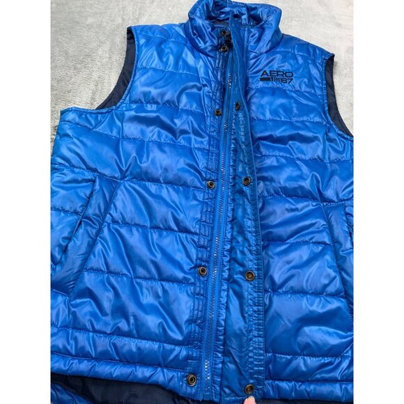 Aeropostale Puffer Vest Mens Medium Blue Quilted Full Zip Lightweight Puffer Y2K - Picture 9 of 11